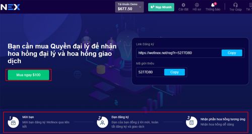 Wefinex rao bán quyền đại lý với giá 100 USD. Với quyền đại lý, người tham gia sẽ lôi kéo nhiều người khác vào hệ thống của mình để được hưởng hoa hồng.