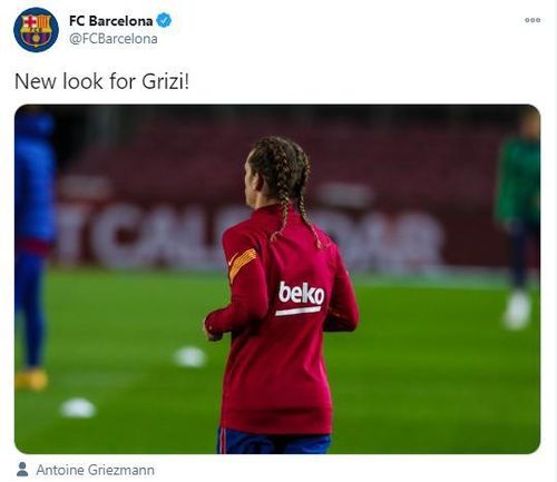 Kiểu tóc mới của Griezmann. Ảnh: Chụp màn hình.