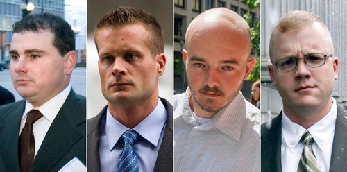  Bốn cựu nhân viên của nhà thầu quân sự Blackwater (từ trái qua) Dustin Heard, Evan Liberty, Nicholas Slatten và Paul Slough gây ra vụ thảm sát thường dân Iraq hồi năm 2007. Ảnh: AP. 