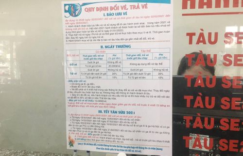 Quy định đổi vé được dán ngay trước quầy để hành khách dễ tìm hiểu.