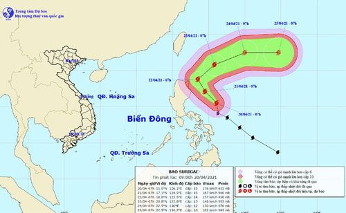 Vị trí và hướng di chuyển của bão Surigae. (Nguồn: nchmf.gov.vn)