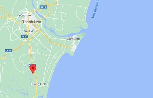  Sự việc xảy ra ở xã Quảng Bình, huyện Quảng Xương, Thanh Hóa (chấm đỏ). Ảnh: Google Maps. 