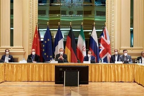 Toàn cảnh cuộc đàm phán giữa đại diện Nga, Trung Quốc, Đức, Pháp, Anh và Iran về thỏa thuận hạt nhân Kế hoạch hành động chung toàn diện (JCPOA) tại Vienna, Áo. Ảnh: IRNA/TTXVN