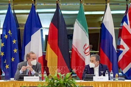 Thứ trưởng Ngoại giao đồng thời là Trưởng đoàn đàm phán hạt nhân của Iran, ông Abbas Araqchi (phải), tại cuộc đàm phán của Ủy ban chung giám sát JCPOA ở Vienna, Áo. Ảnh: IRNA/TTXVN