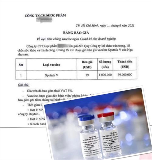Bảng báo giá vắc-xin của Nga từ một Cty dược ở TPHCM ảnh: L.N