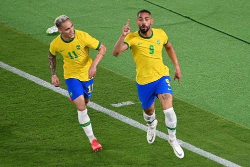 Matheus Cunha mở tỷ số cho Olympic Brazil. Ảnh: Getty.