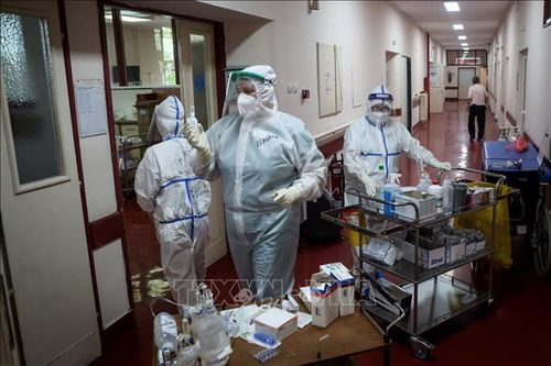 Nhân viên y tế làm việc tại khu vực điều trị bệnh nhân mắc COVID-19 tại Belgrade, Serbia. Ảnh: AFP/TTXVN
