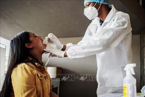 Nhân viên y tế lấy mẫu xét nghiệm COVID-19 cho người dân tại Richmond, Johannesburg, Nam Phi. Ảnh: AFP/TTXVN