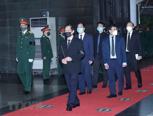  Đoàn Bộ Ngoại giao do Bộ trưởng Bùi Thanh Sơn dẫn đầu viếng Đại tướng Phùng Quang Thanh. (Ảnh: Trọng Đức/TTXVN)