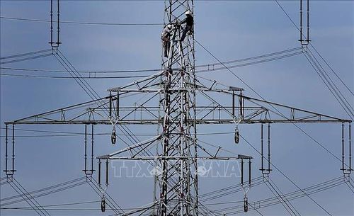 Đường dây truyền tải điện của Công ty điện lực Đức RWE ở Moers. Ảnh: AP/TTXVN