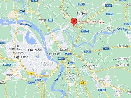  Vụ cháy ở chở vải Ninh Hiệp (chấm đỏ) xảy ra chiều tối 30/12. Ảnh: Google Maps. 