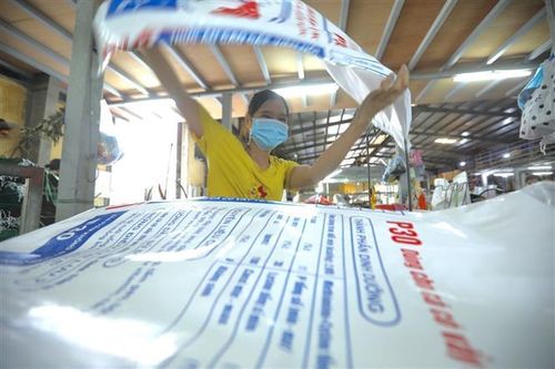 Công ty TNHH Tân Trang (Hà Nội) tổ chức tốt phương án “3 tại chỗ”, tránh đứt gãy trong sản xuất và cung ứng hàng hóa. Ảnh: TTXVN.