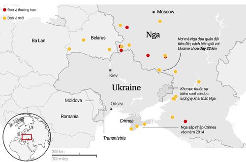 Phân bổ lực lượng quân đội của Nga gần biên giới Ukraine. Đồ họa: Guardian.