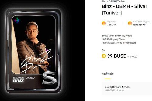 Thông tin trên Binance cho thấy, NFT được đồn đoán của BinZ có giá bán khoảng 2,3 triệu đồng. 