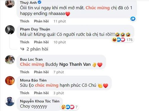 Thông tin Ngô Thanh Vân được Huy Trần cầu hôn khiến bạn bè, đồng nghiệp người hâm mộ vô cùng vui mừng. Nhiều sao Việt chúc phúc cho cặp đôi.