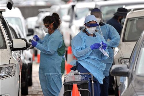 Nhân viên y tế lấy mẫu xét nghiệm COVID-19 cho người dân tại Sydney, Australia. Ảnh: AFP/TTXVN