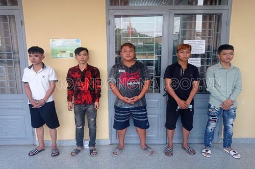 Các đối tượng bị bắt giữ rạng sáng 11/4. Ảnh: Công an tỉnh Đồng Nai
