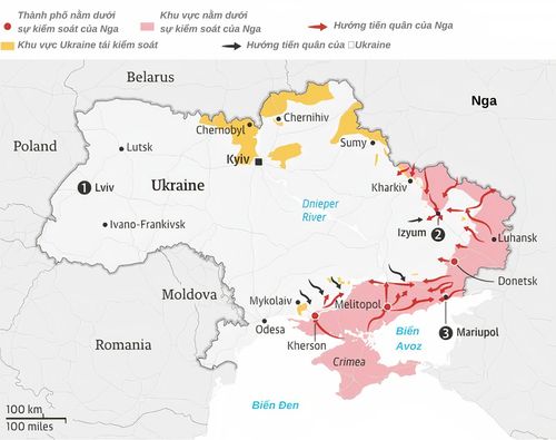 Các hướng tiến công mới của Nga tại Ukraine. Đồ họa: Guardian.