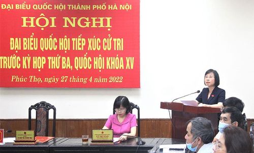 Đồng chí Phạm Thị Thanh Mai phát biểu tiếp thu ý kiến, kiến nghị của cử tri.