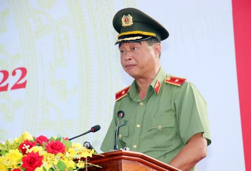 Thiếu tướng Lê Hồng Hiệp, Phó Cục trưởng Cục công tác Đảng và công tác Chính trị - Phó trưởng Ban chỉ đạo Hội thi Bộ Công an phát biểu khai mạc.