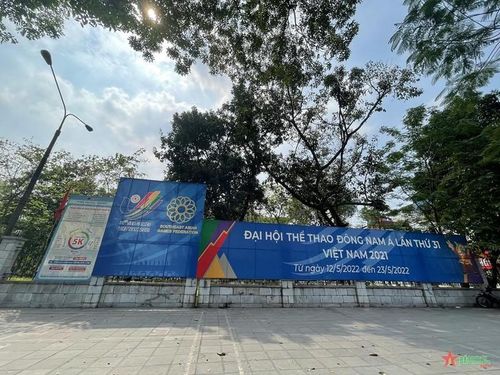  Tấm pano cỡ lớn chào đón SEA Games 31. Ảnh: Báo Quân đội nhân dân