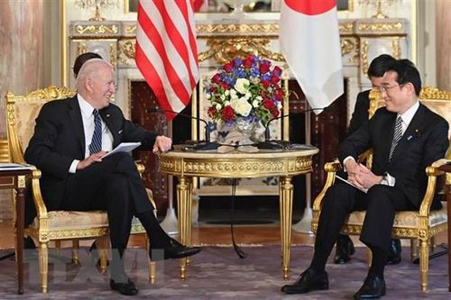 Thủ tướng Nhật Bản Kishida Fumio (phải) hội đàm với Tổng thống Mỹ Joe Biden ở Tokyo ngày 23/5/2022. (Ảnh: AFP/TTXVN)