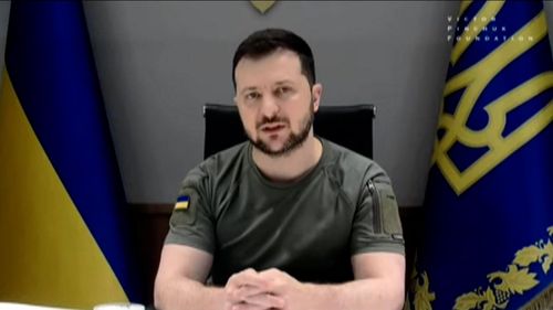 Tổng thống Ukraine phát biểu trực tuyến trong một phiên thảo luận tại Diễn đàn Kinh tế Thế giới. Ảnh: CNN.