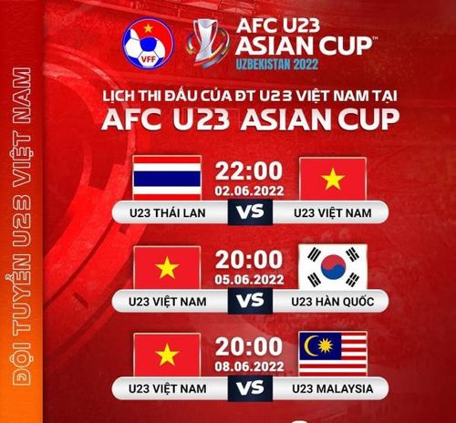 Lịch thi đấu vòng bảng của tuyển Việt Nam tại VCK U23 châu Á 2022.