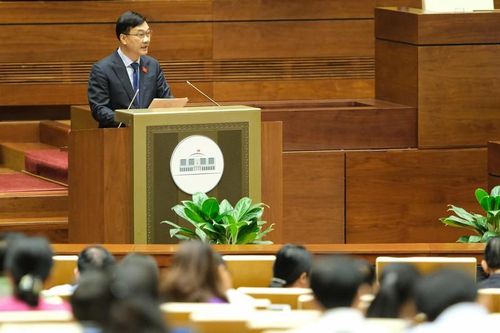 Chủ nhiệm Ủy ban Kinh tế của Quốc hội Vũ Hồng Thanh trình bày báo cáo tại phiên họp.