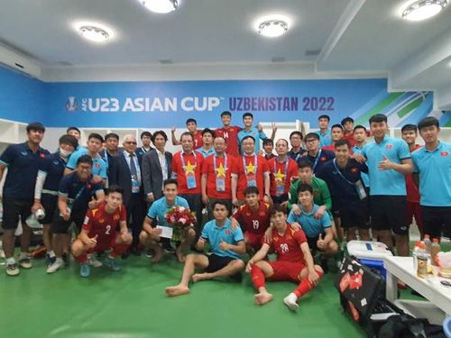 U23 Việt Nam được thưởng 600 triệu đồng sau khi đoạt vé vào tứ kết. Ảnh: VFF.