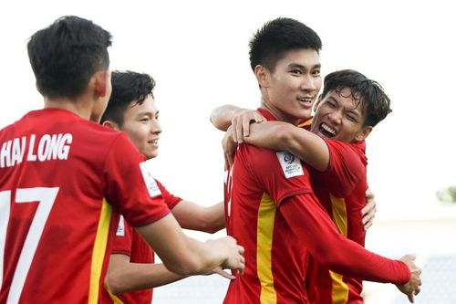 Cầu thủ U23 Việt Nam mừng bàn thắng vào lưới Malaysia.