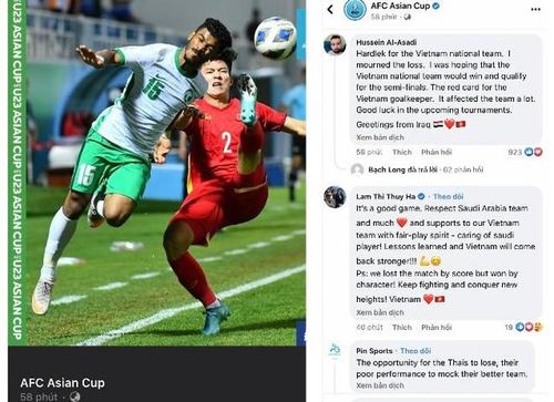 Người hâm mộ châu Á bày tỏ nuối tiếc, gửi lời chúc cho U23 Việt Nam ở các giải đấu tới (Ảnh chụp màn hình)