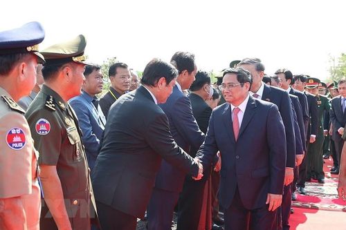  Thủ tướng Phạm Minh Chính dự lễ kỷ niệm 45 năm Con đường tiến tới đánh đổ chế độ diệt chủng Pol Pot. (Ảnh: Dương Giang/TTXVN) 