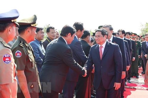 Thủ tướng Phạm Minh Chính dự lễ kỷ niệm 45 năm Con đường tiến tới đánh đổ chế độ diệt chủng Pol Pot. (Ảnh: Dương Giang/TTXVN)