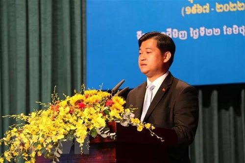 Ông Sok Dareth, Tổng Lãnh sự Vương quốc Campuchia tại Thành phố Hồ Chí Minh phát biểu tại Lễ kỷ niệm. (Ảnh: Thanh Vũ/TTXVN)