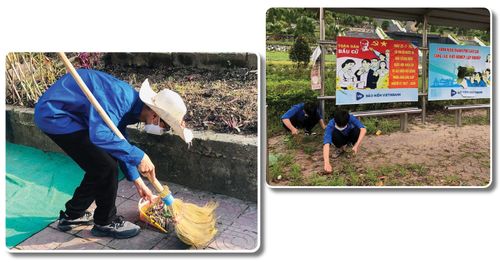 Thanh niên thành phố Lào Cai vệ sinh môi trường nơi công cộng.