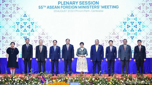 Các Bộ trưởng Ngoại giao ASEAN tham dự các phiên họp trong khuôn khổ Hội nghị AMM-55. (Ảnh: Tuấn Anh)