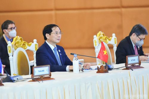 Bộ trưởng Bùi Thanh Sơn phát biểu tại Hội nghị Bộ trưởng Ngoại giao ASEAN lần thứ 55. (Ảnh: Tuấn Anh)