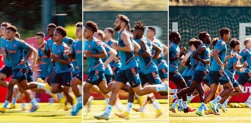 Erik ten Hag cho các học trò tập chuyện dưới cái nắng chói chang. Ảnh: Manchester United.