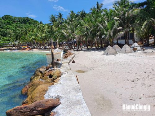 Các bờ kè xâm lấn hàng trăm mét vuông san hô ở mặt Đông của đảo