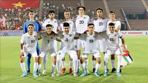 Đội hình xuất phát của đội tuyển U20 Palestine. Ảnh: Trung Kiên/TTXVN
