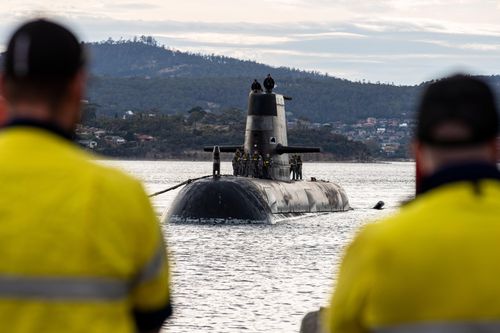  Tàu ngầm HMAS Sheean của Hải quân Australia tại cảng Hobart, Tasmania, tháng 4/2021. Ảnh: Hải quân Australia. 