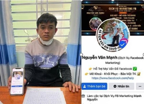 Nguyễn Văn Mạnh và tài khoản Facebook quảng cáo dịch vụ tạo “tick xanh”.