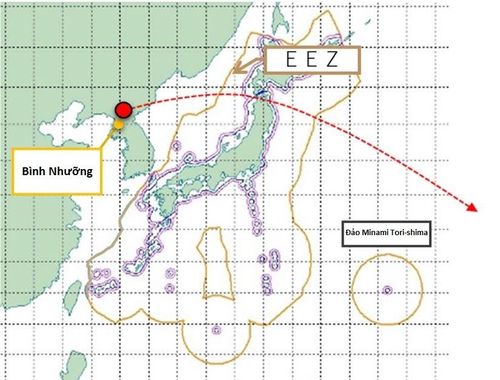  Đường bay của tên lửa. Đồ họa: Bộ Quốc phòng Nhật Bản. 