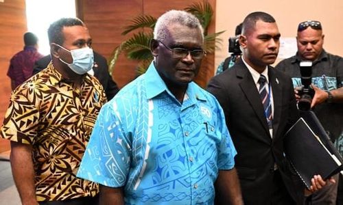 Thủ tướng Manasseh Sogavare dự Diễn đàn Quần đảo Thái Bình Dương vào tháng 7. (Nguồn: Solomontheguardian.com)