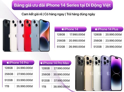 Bảng giá chính thức của iPhone 14 sau khi trừ ưu đãi tại Di Động Việt