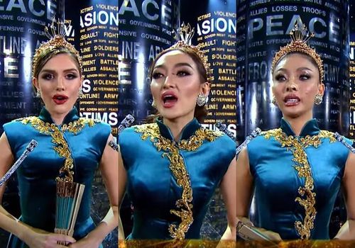 Có lẽ hiếm có cuộc thi Hoa hậu nào lại tự tay dìm thí sinh của mình như Miss Grand International. Góc quay xấu khiến hình thể các người đẹp trở nên méo mó: người như mất đi chiếc cổ, kẻ lại bị giảm đi vài cm chiều cao. Lớp makeup cũng vì thế mà trông xô lệch đáng kể. (Ảnh: Miss Grand International)