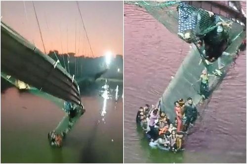 Khoảng hơn 400 người đã có mặt trên cầu vào thời điểm xảy ra vụ sập cầu. (Ảnh: SANTHOSH4JSP/TWITTER)