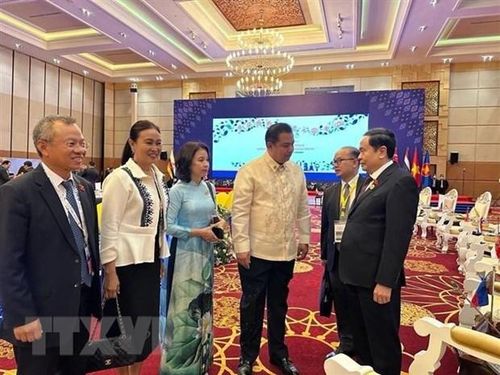 Phó Chủ tịch Thường trực Quốc hội Trần Thanh Mẫn đã có cuộc gặp với Chủ tịch Hạ viện Philippines Ferdinand Martin Gomez Romualdez. (Ảnh: TTXVN phát)