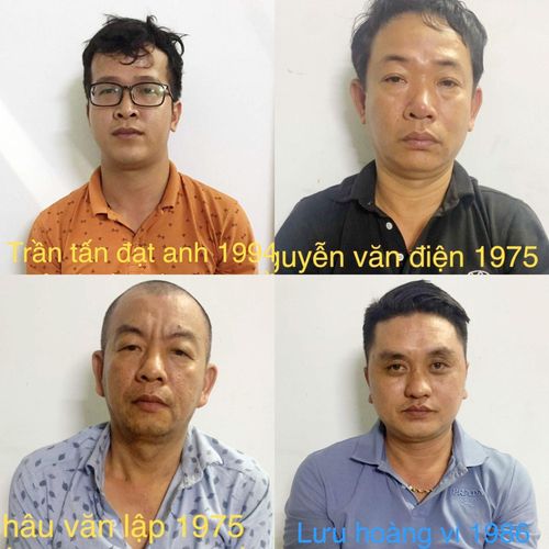 Các đối tượng Đạt Anh, Điện, Lập và Vi. Ảnh: Công an cung cấp